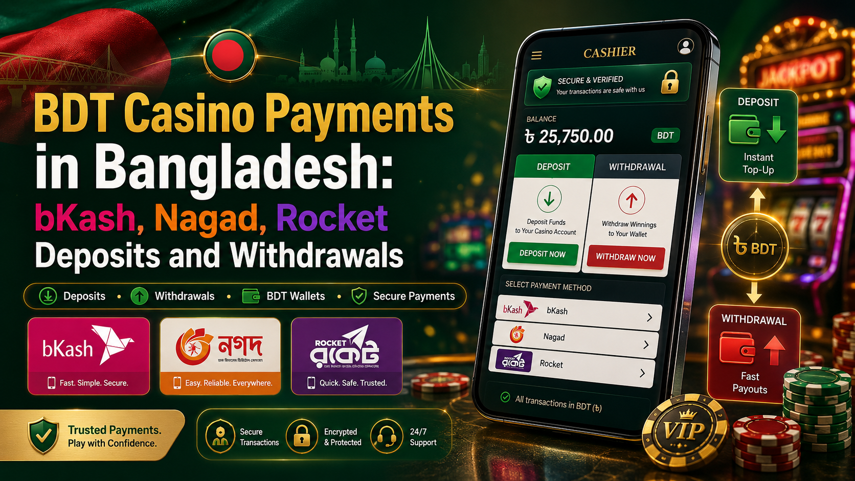 BDT Casino Payments in Bangladesh: bKash, Nagad, Rocket Deposits and Withdrawals